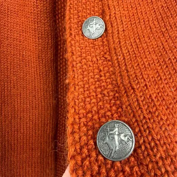 Handmade Hand Knit Women's Rusty Orange Fair Isle Cardigan Sweater Size Medium - Picture 4 of 7